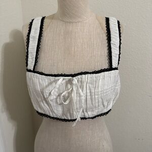 Free People White Crop Top with Black Trim
